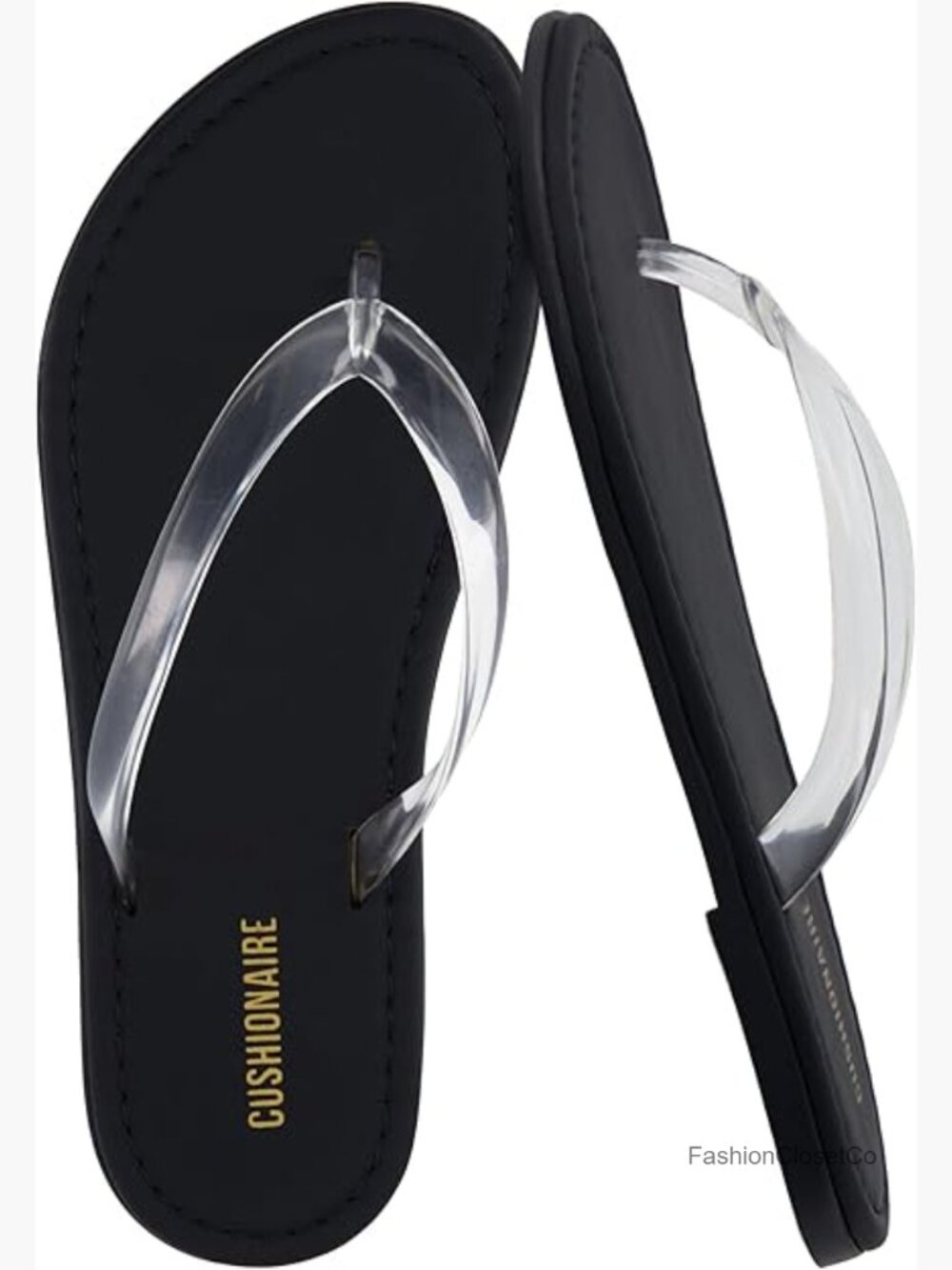 Women's Black Flip-Flop Sandals with Clear Straps